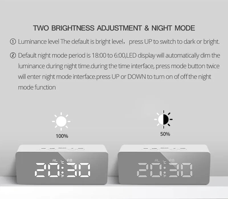 Digital Alarm Clock LED Electronic Desktop
