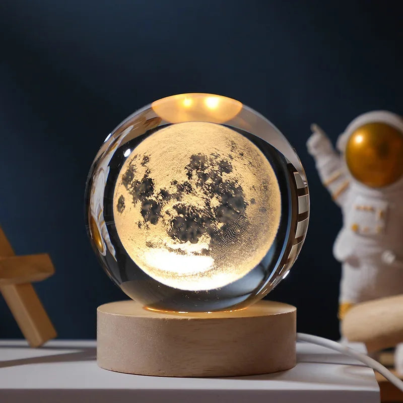 Gift Festival USB LED Night Light, Galaxy Crystal Ball Lamp, 3D Planet Moon Lamp