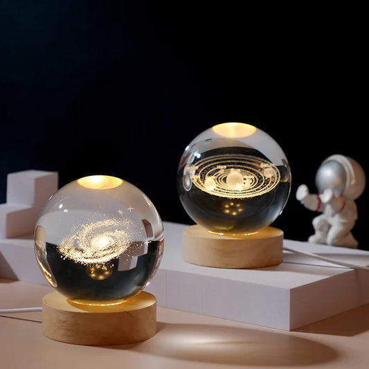Gift Festival USB LED Night Light, Galaxy Crystal Ball Lamp, 3D Planet Moon Lamp